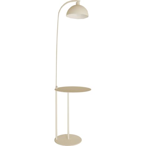 Lampara Pie Metal Madera 40X40X155 Con Mesa Blanco