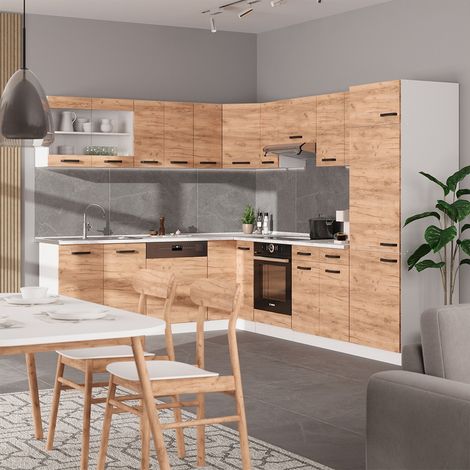 Cocina esquinera R-Line, Oro potencia roble/blanco, 227 x 287 cm ET Roble, Vicco (1/5)