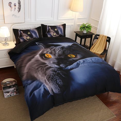 Ensemble de literie 3D confortable au design européen et américain moderne, housse de couette douce à motif chat (1/5)