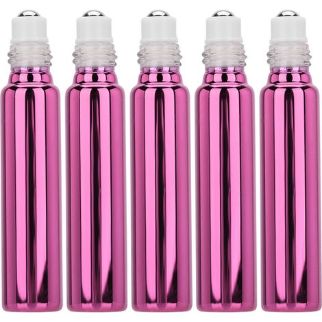 5 flacons rouleau en verre vide 5ml pour huiles essentielles, distributeur parfum rouge rose, contenant cosmétique rechargeable (1/5)