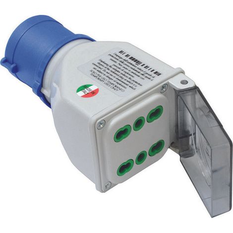 ADATTATORE INDUSTRIALE CON SPINA CEE 309 IP44 E 2 PRESE BIPASSO  16A colore blu 73101    FANTON