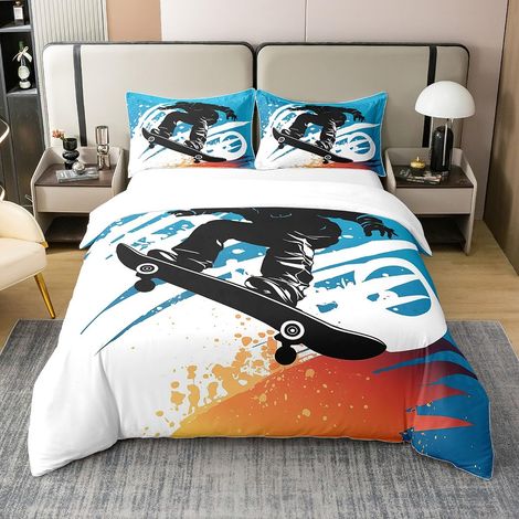 Parure de lit 100 % coton avec housse de couette de 135 x 200 cm et 1 taie d'oreiller pour chambre à coucher, garçons et filles, style hippie, graffiti, skateboarder, pour enfants (1/5)