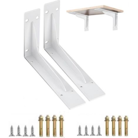 Lot de 2 supports d'étagère blancs - 350 mm - Robuste - Pliable - Jusqu'à 300 kg - Gain de place - Pour cuisine, bibliothèque, garage et atelier (1/5)