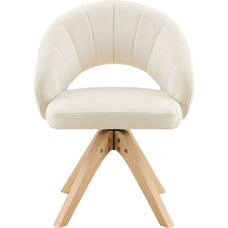 Set de 2 chaises pivotantes en tissu blanc structuré avec pieds en bois massif, style rétro pour salle à manger (1/5)