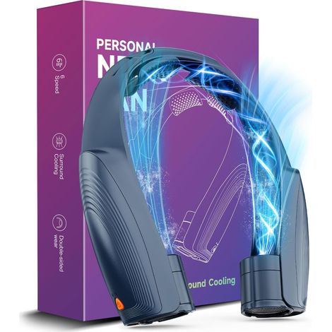 6 Vitesses Ventilateur Cou Climatiseur Rechargeable, Ventilateur Silencieux Libres Sans Pale pour Bureau Voiture Camping Exterieur Bleu24620543mm (1/5)