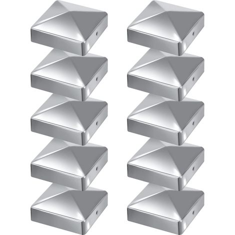 Lot de 10 Capuchons Poteau 91x91mm - Métal Galvanisé - Forme Pyramide - Protection Pluie et UV - Clôture Jardin Bois - Argenté (1/5)
