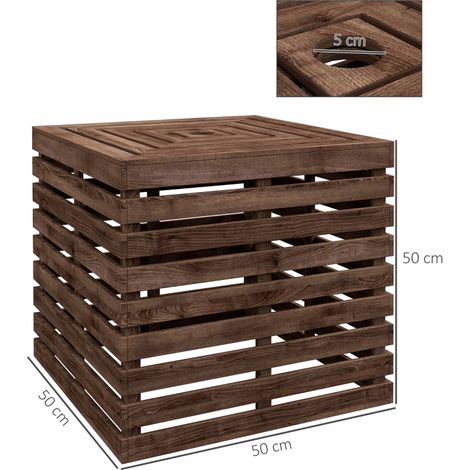 Coffre rangement extérieur 2en1 base parasol, table terrasse trou parasol bois (1/5)