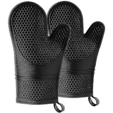 Gants de cuisine en silicone résistant à la chaleur avec doublure douce - Gants de cuisine noirs de jais pour la pâtisserie, la cuisson et les grillades (1/4)