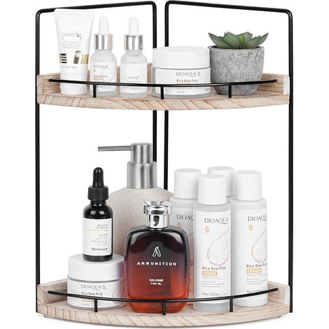 Etagere Angle en Bois à 2 Niveaux Organisateur Salle de Bain (1/5)
