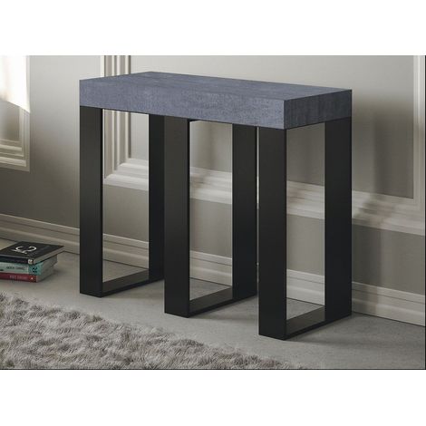 Console extensible gris béton et pieds métal anthracite 8 personnes 40 à 196 cm Sivy (1/4)