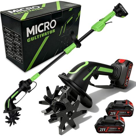 HOXILEELEO - Redroad – Motobineuse électrique 21V avec 2 batteries 3000mAh – Moteur 550W 235 tr/min – Largeur et profondeur de travail 10cm – 4 lames métalliques