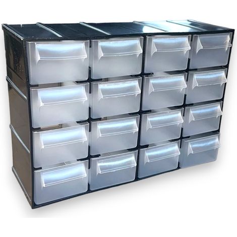 Artplast – Commode de rangement 16 tiroirs transparents – Dimensions 221 x 85 x 156 mm – Assemblage à emboîtement – Porte-étiquette inclus (1/5)
