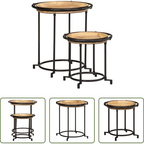 Bois de manguier - Ensemble de table d'appoint 2 pcs bois massif de manguier (1/5)