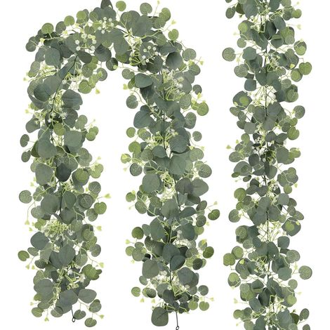 Lot 2 guirlandes eucalyptus artificielles + fleurs blanches, déco mariage