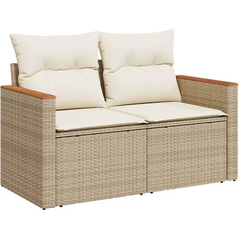 Maison Exclusive - Gartensofa mit Kissen 2-Sitzer Beige Poly Ratt