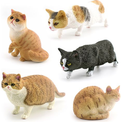 5pc Modèle d'animal réaliste de chat American Shorthair, chat noir, chat tabby orange, figurine de décoration, cadeau pour la Saint-Valentin. (1/4)