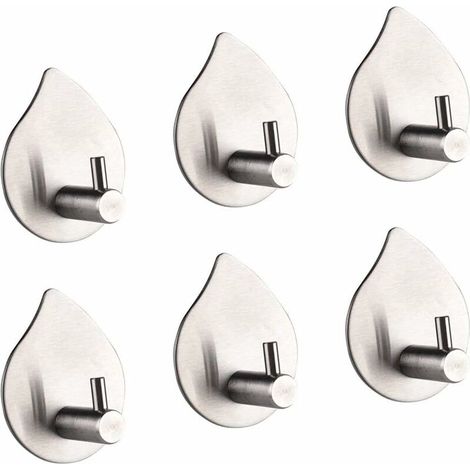 6 Pack Self Adhesive Towel Hooks, 8kg Robe Hook 3m Brushed Stainless Steel Wall Hooks Rust Resistant Bathroom & Kitchen Towel Racks Clothes Hooks No Drilling Required (1/5)