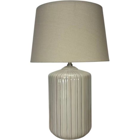 47cm Large Stone Look Ceramic Table Lamp and Shade - L23 x W23 x H47 cm