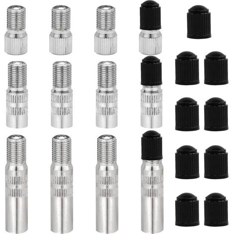 Set mit 12 verzinnten Kupfer-Ventilverlängerungen inklusive Anschlüssen für Pkw, Lkw, Wohnwagen und Transporter (19, 27, 39 mm)