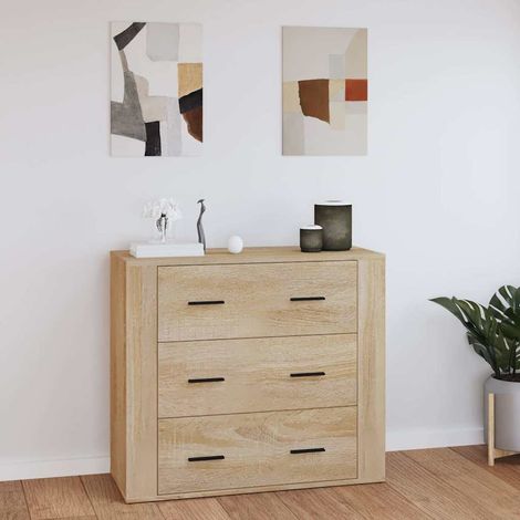 Aparador madera contrachapada color roble Sonoma 80x33x70 cm (1/4)
