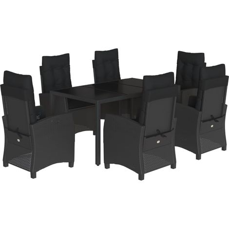 Maison Exclusive - 7-tlg. Garten-Essgruppe mit Kissen Schwarz Pol