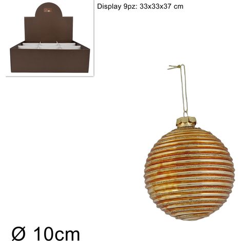PALLA VETRO DIAMETRO 10 CM RIGATA CON GLITTER ORO
