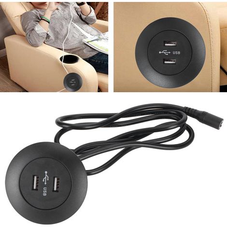 Prise Double USB 2.0 pour Canapé Recliner Électrique - Alimentation 100-240V EU Noir