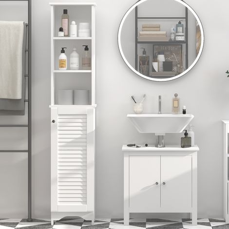 Meuble Salle Bain Haut Étagères Ouvertes Étagère Intérieure Rangement Auxiliaire Mobilier Intérieur Blanc 34x20x165cm