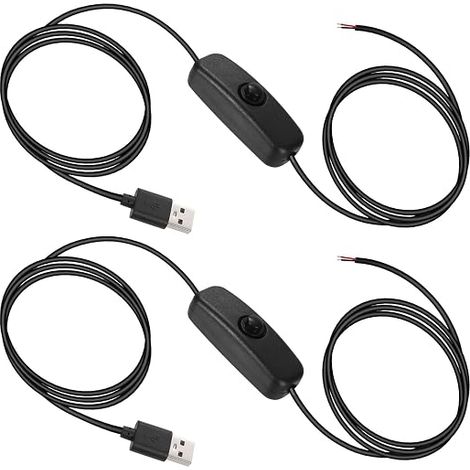 USB Extension Cable Switch 2 m 5 V, USB 2.0 Male Plug and 2 Pin 2 Wire DIY Power Charging Cable for 5V USB Fan, LED Strips, Desk Lamp, Driving Recorder (1/5)
