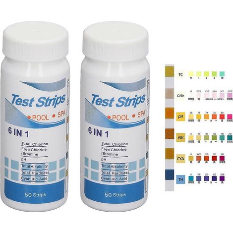 100 Stück pH-Teststreifen 6 in 1 pH-Wert, Chlor, Härte, Alkalität, Cyanursäure, Lackmuspapier für Po