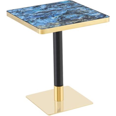 Table à manger effet marbre table de salle à manger plateau en plaque uv structure métallique style moderne (1/5)
