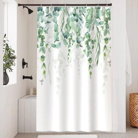 1 Rideau Douche, 120x200cm Motif Eucalyptus, Polyester Imperméable, Avec 8 Crochets, Pour Salle de Bain