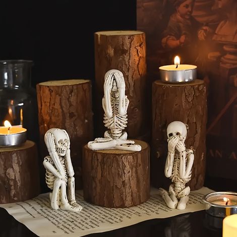 (3 pièces) Ensemble de figurines miniatures squelettes décoratives d'Halloween en résine, parfaites pour l'ambiance d'Halloween, figurines unique (1/5)
