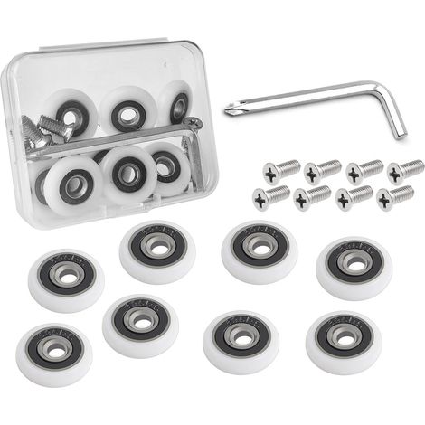 Lot de 8 roulettes de rechange pour porte de douche en acier inoxydable avec vis et kit d'outils dans un coffret en plastique compact diamètre des roues de 19 mm classique option 2 (1/4)