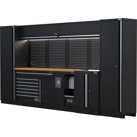 Arredamento modulare per officina e garage SOGI ARR-OFF-3920-L - piano in legno - 3920x465x2000 mm (1/5)