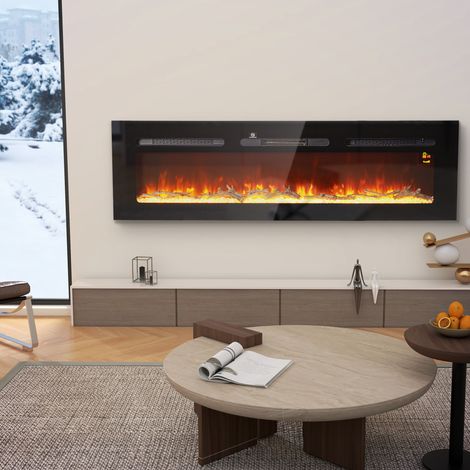 Cheminée électrique avec chauffage 1800 W, effet flamme LED 3D, 152,4 cm, noire, design moderne (1/5)