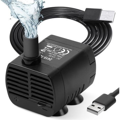 Pompe Eau Submersible, Aquarium Pump Ajustable 200L/H 3W Ultra-Silencieux Pompe Catit USB pour Étang Fish Tank Fontaine Réservoir de Poissons Cordon de 1.4m (1/5)