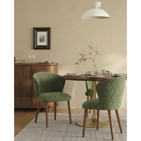 Molo vert - Lot de 2 chaises repas en tissu vert avec pieds en bois
