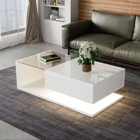 Table basse LED 105 x 55 cm blanc brillant OKMYHOME (1/5)