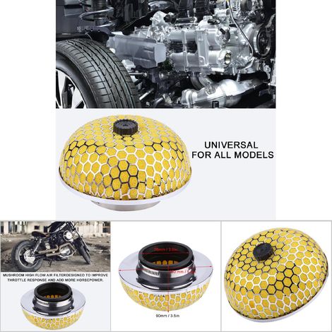 Filtre à air universel haute performance pour moteur, mousse nettoyante jaune en forme de champignon (1/5)