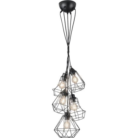 REALITY LEUCHTEN - LAMPADARIO A SOSPENSIONE MEIKE GRAPPOLO 5 GABBIE NERO OPACO (1/5)