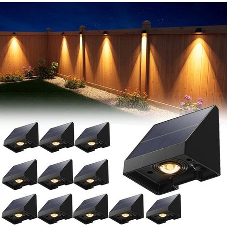 Lot de 12 lampes solaires décoratives pour clôtures. Éclairage extérieur LED étanche à énergie solaire, lumière blanc chaud. Idéal pour murs, terrasses et jardins. (1/5)