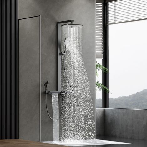 Colonne de douche thermostatique - Système de douche avec tête pluie 30 x 20 cm, douchette et sortie cascade (1/5)