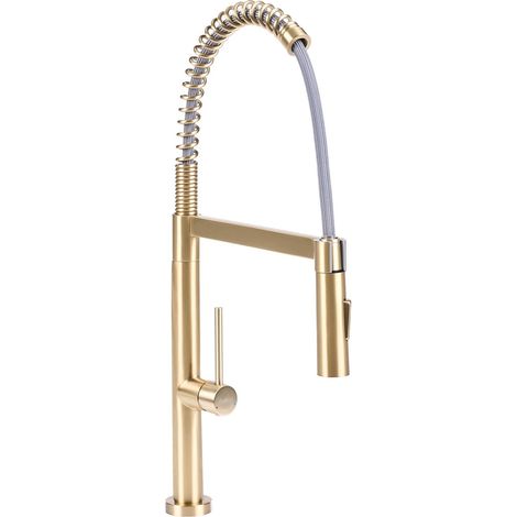 Rubinetto da cucina con molla a spirale oscillante ed estraibile 2 modalità di getto miscelatore con aeratore acciaio inossidabile oro Atcama (1/5)
