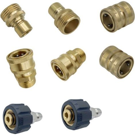8PCS Nettoyeur Haute Pression Accessoires, Kit Adaptateur Nettoyeur Haute Pression, Pressure Washer Adapter Set en Laiton pour Tuyaux Et Pompes, M22-14 Robinet Femelle + Fiche 3/8 "