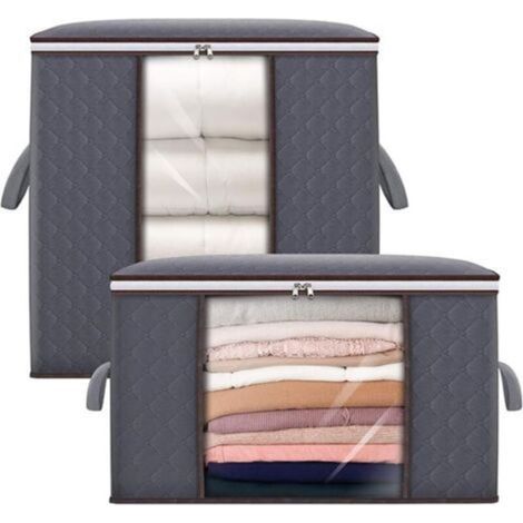 2 pièces rangement de Vêtements Organisateur, Sac de rangement pour vêtements avec couvercle poignée renforcée et fermeture à glissière pour vêtements, literie, couettes (1/4)