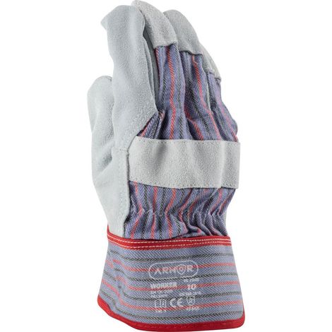 Guanti in pelle o crosta di bovino con dorso in cotone Worker taglia 10 (1/4)