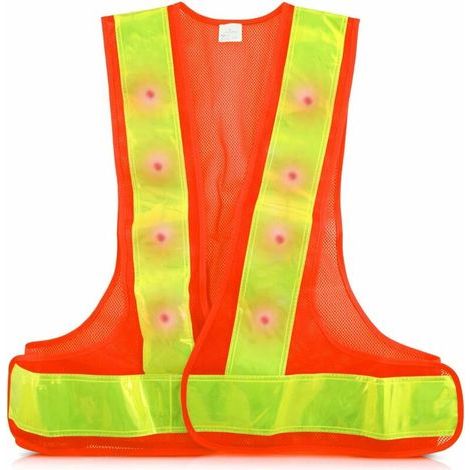 Gilet de Sécurité LED Haute Visibilité - 16 Lumières LED Clignotantes et Bandes Réfléchissantes Fluo - Vélo Course Moto Jour Nuit Ternel (1/5)