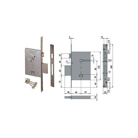 Serrure à mortaise à double panneton avec pêne 57250 - mm.60 (57250600)