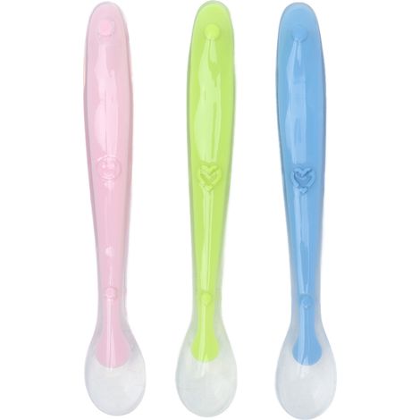 Cuillères bébé premier âge en silicone souple, lot d’entraînement pour auto-alimentation infantile, accessoires repas doux. (1/5)